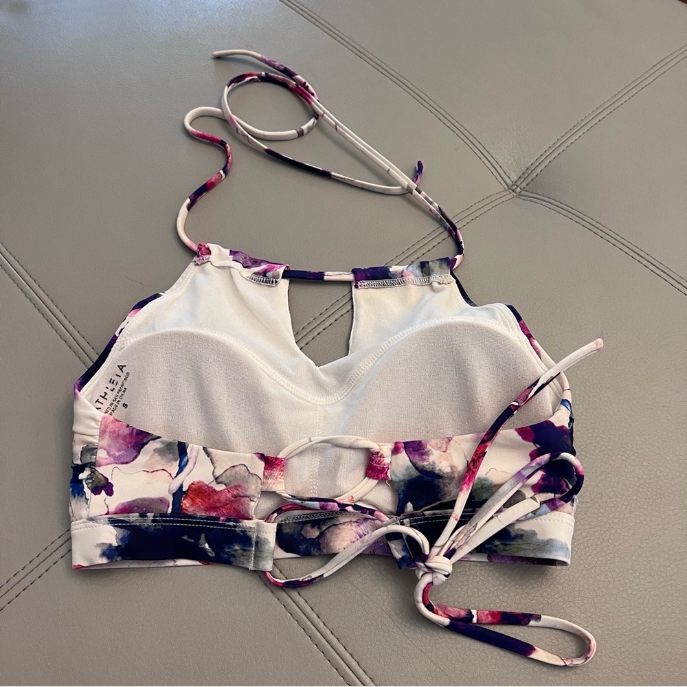 Athleta White Floral High-Neck Swim Top with Purple, Red and Orange Accents - Picture 5 of 7